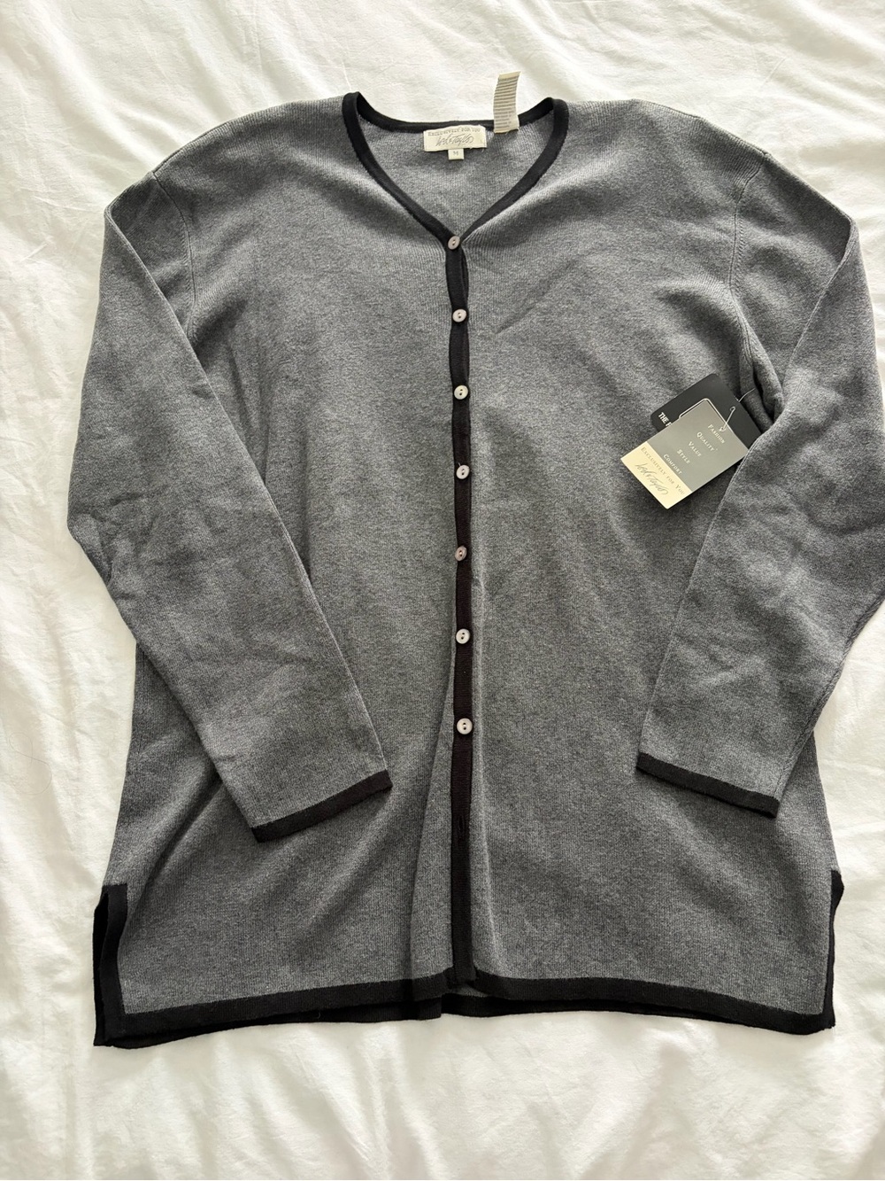 Vintage Lord & Taylor Preppy Gray 100% Cotton Cardigan Sweater Size Medium NWT